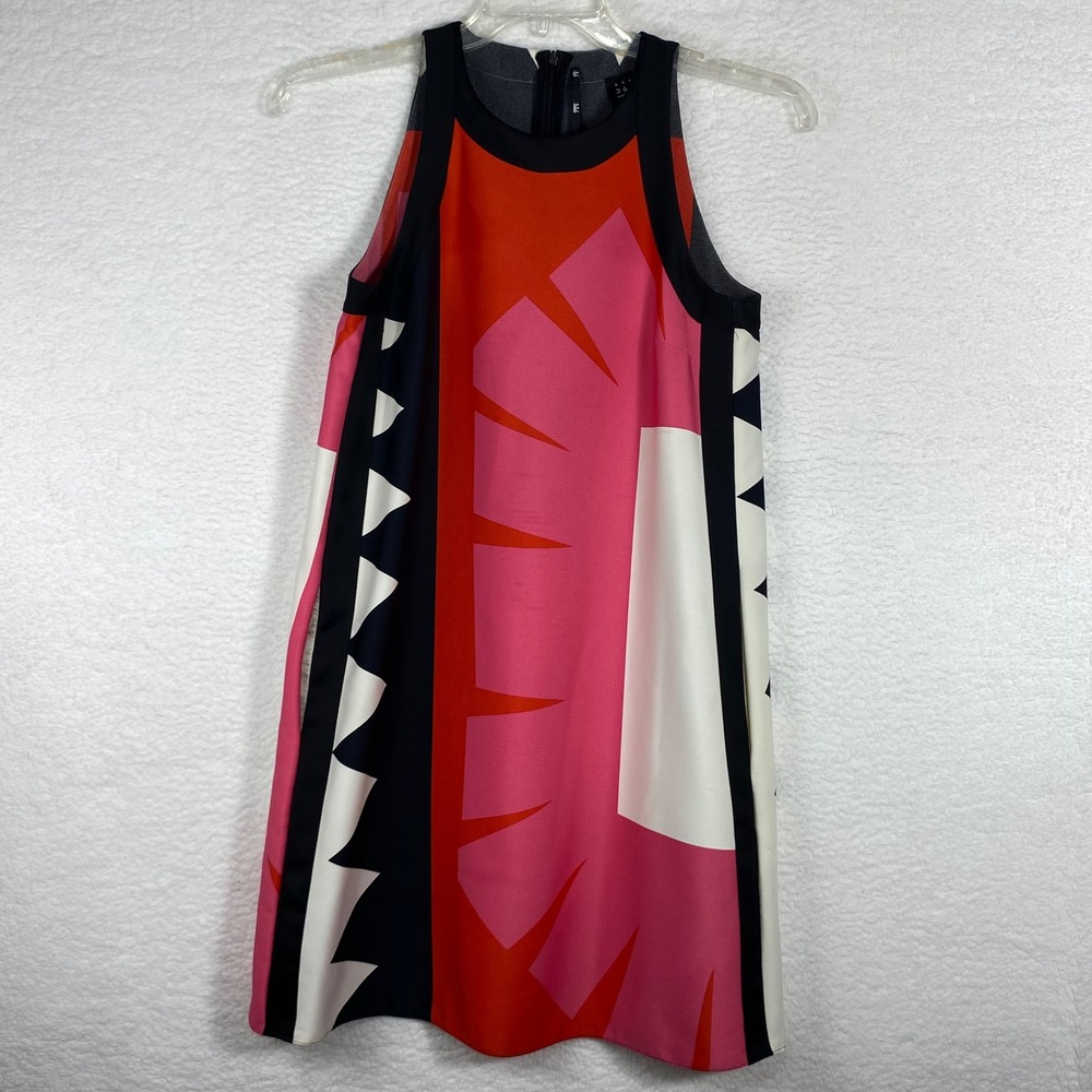 Marella Art. 365 Pink Orange Geometric Abstract Shift Dress Womens Size 2